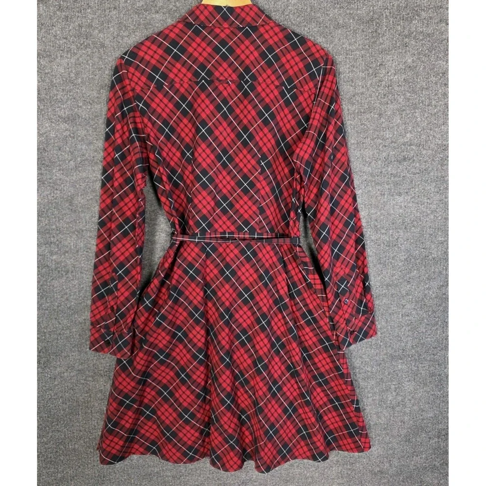 Brooks Brothers Plaid Shirt Dress 8 Red Black Tartan Preppy Academia Midi - Picture 3 of 9